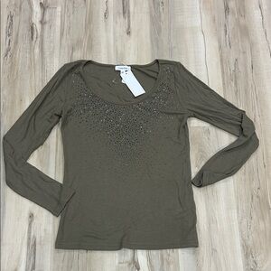 NWT Calvin Klein Olive Long Sleeve Studded Tee